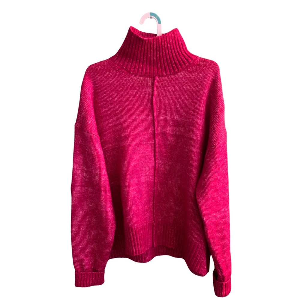 French Connection Pink High Neck Sweater Medium Turtleneck Ribbed Chunky Cozy